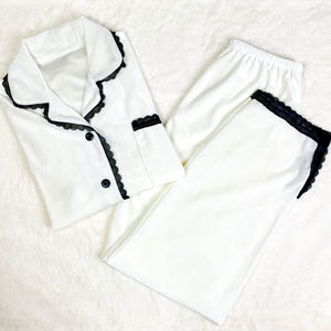 Elegant White Velvet Lace PJ Set