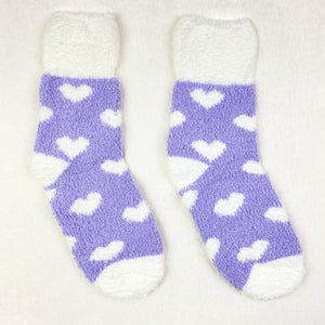 Lavender Heart Pattern Fluffy Socks