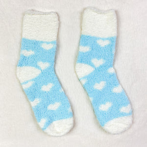 Baby Blue Heart Pattern Fluffy Socks