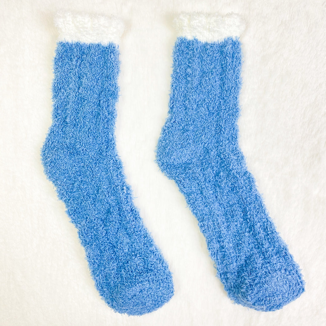 Winter Blue Ribbed Fluffy Socks