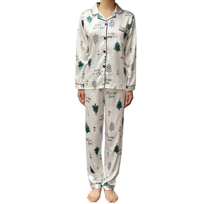 Lazy Dolphins Women Tree pattern silky pajamas set
