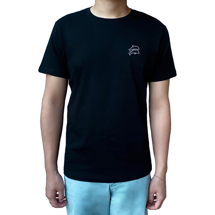 Men Black Lazy Dolphins T-Shirt with embroidered branding logo