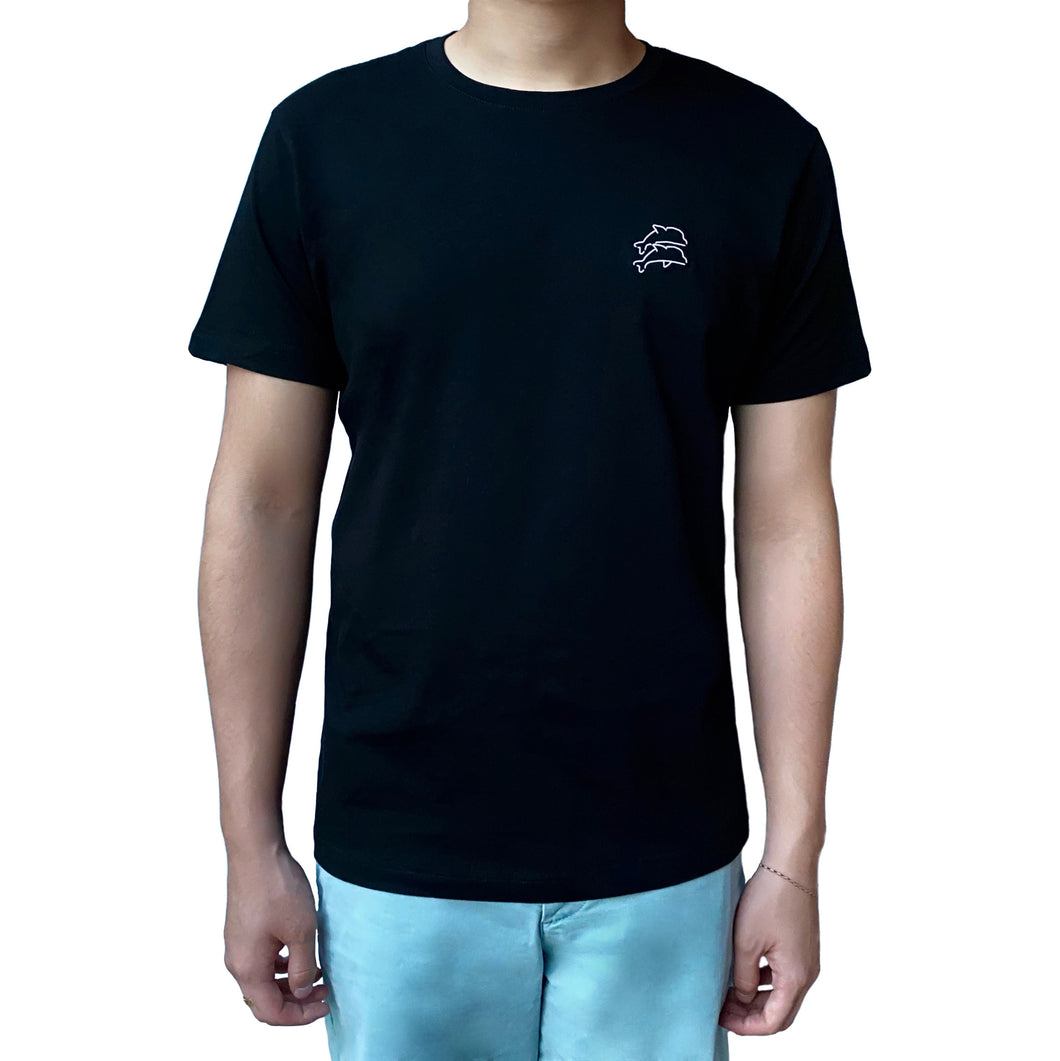 Men Black Lazy Dolphins T-Shirt with embroidered branding logo