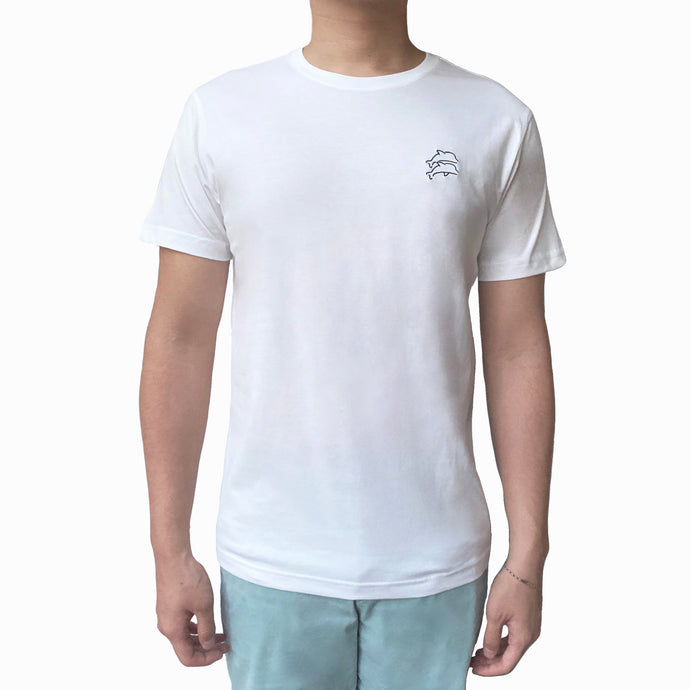Slim fit white minimalist shirt with two dolphins