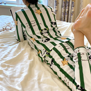 Women long sleeves cute panda pajamas set sleepwear