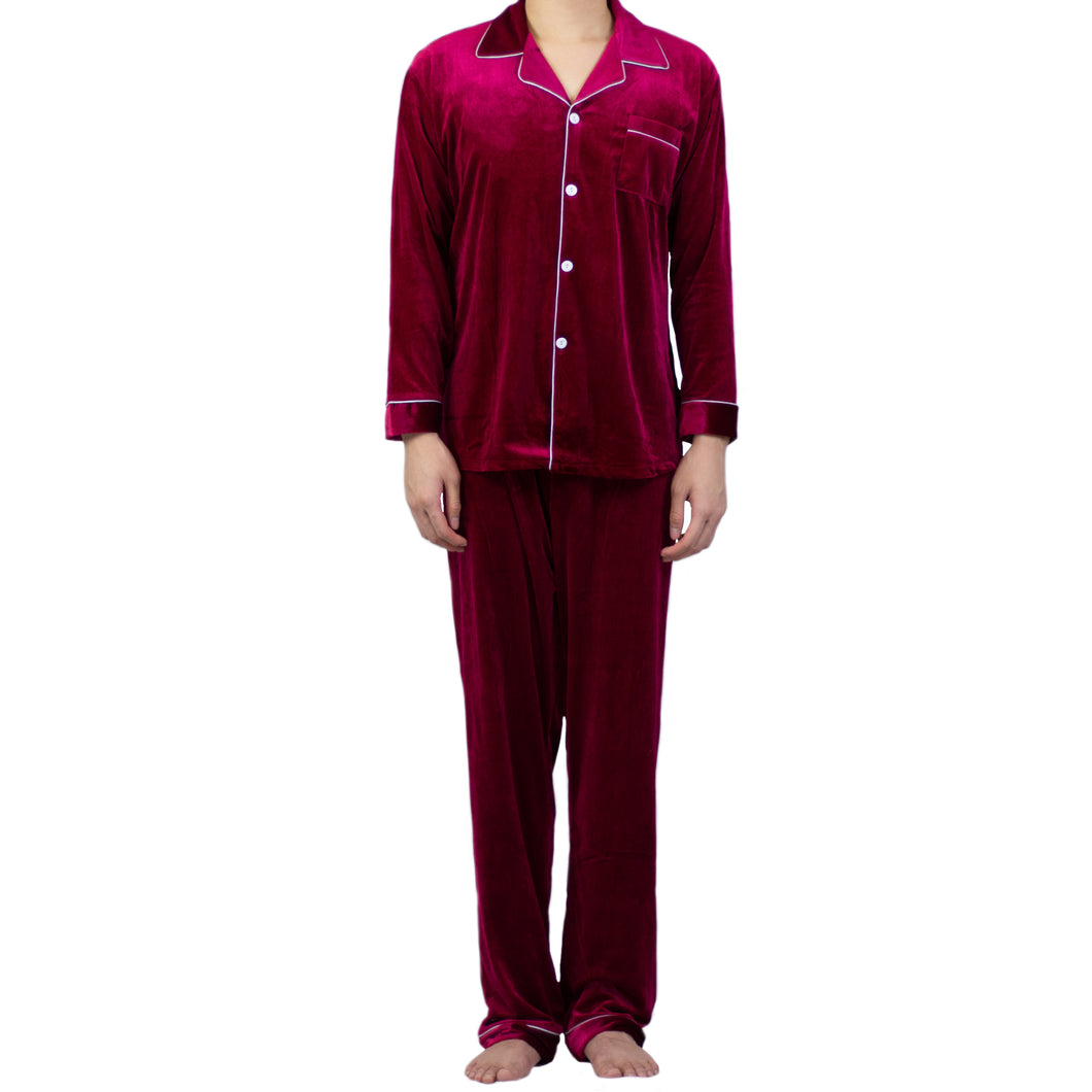 Classic Wine Red Velvet PJ Set (Men)