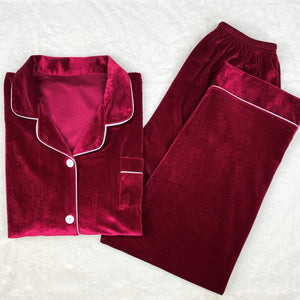 Classic Wine Red Velvet PJ Set (Men)