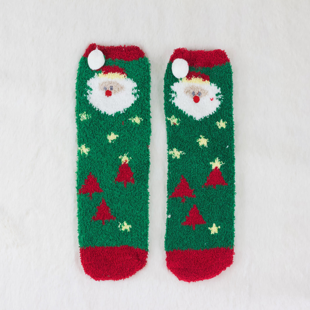 Green Santa Fluffy Socks
